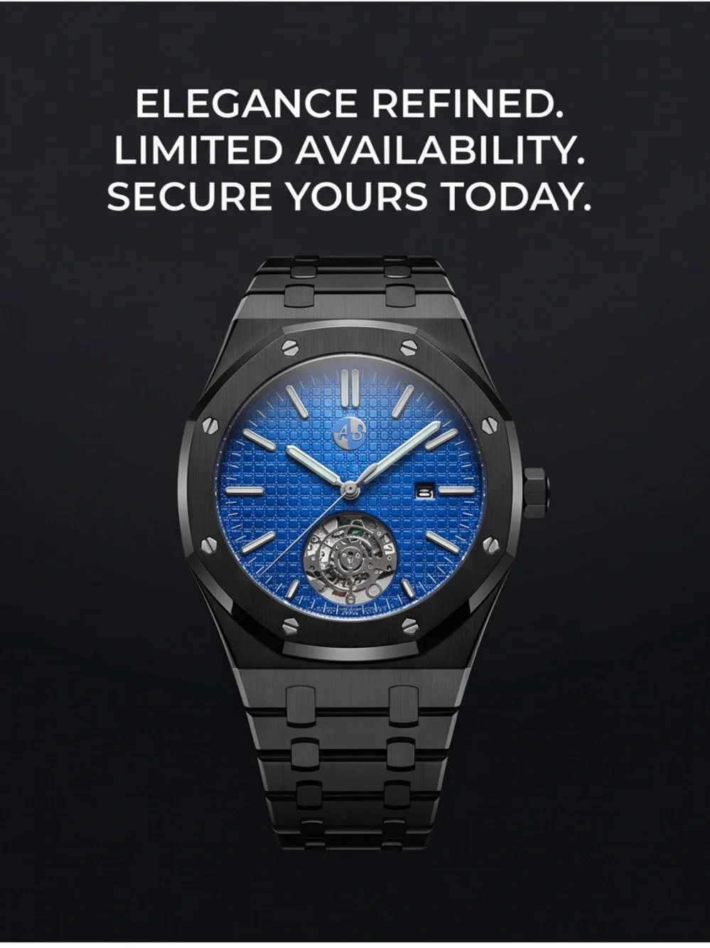 Blue Dial Mechanical Watch - luminous hands